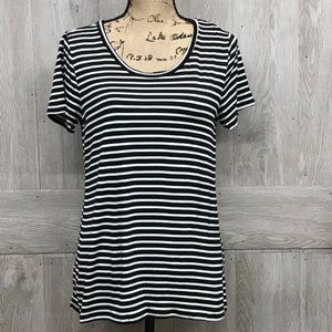 Black White Striped Round Neck Short Sleeve Tee A6